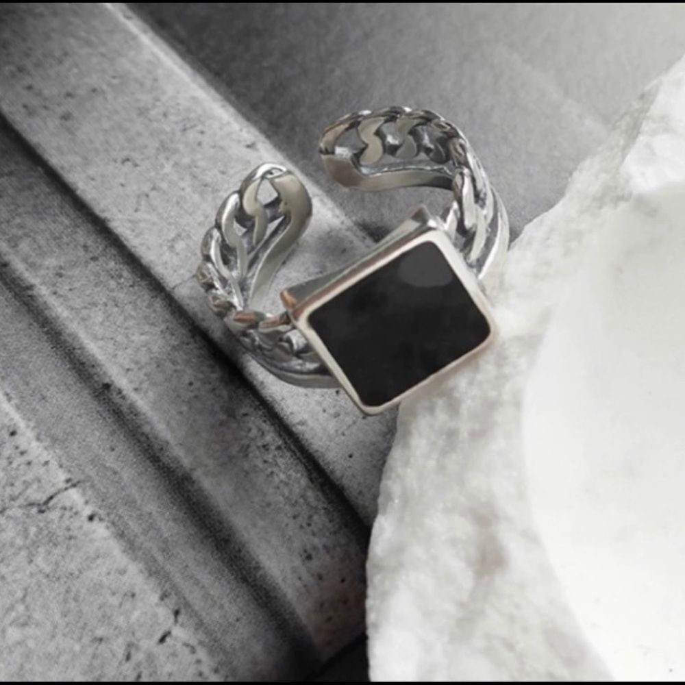 Insta Black Sterling Silver Chain Ring